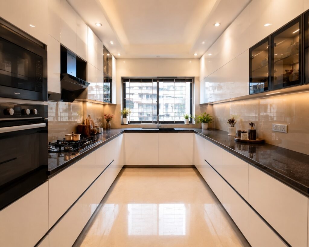 U shaped modular kitchen layout