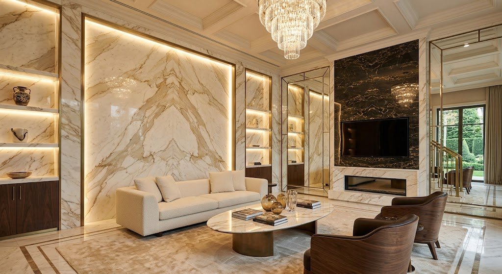 marble finish wall panel design living room ideas